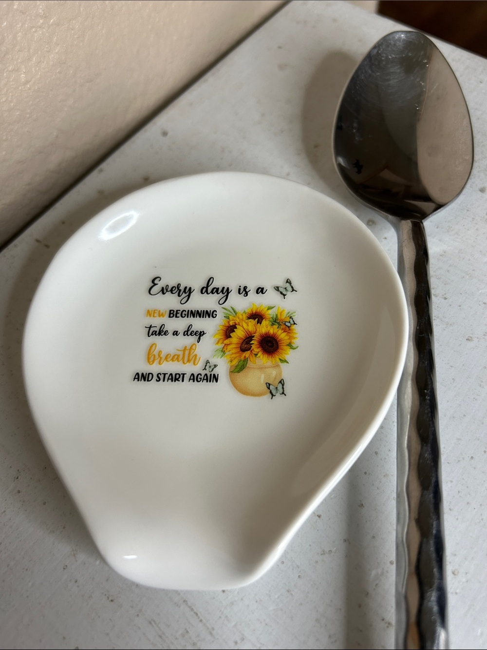 SUNFLOWER Inspirational Spoon Rest - White & Yellow